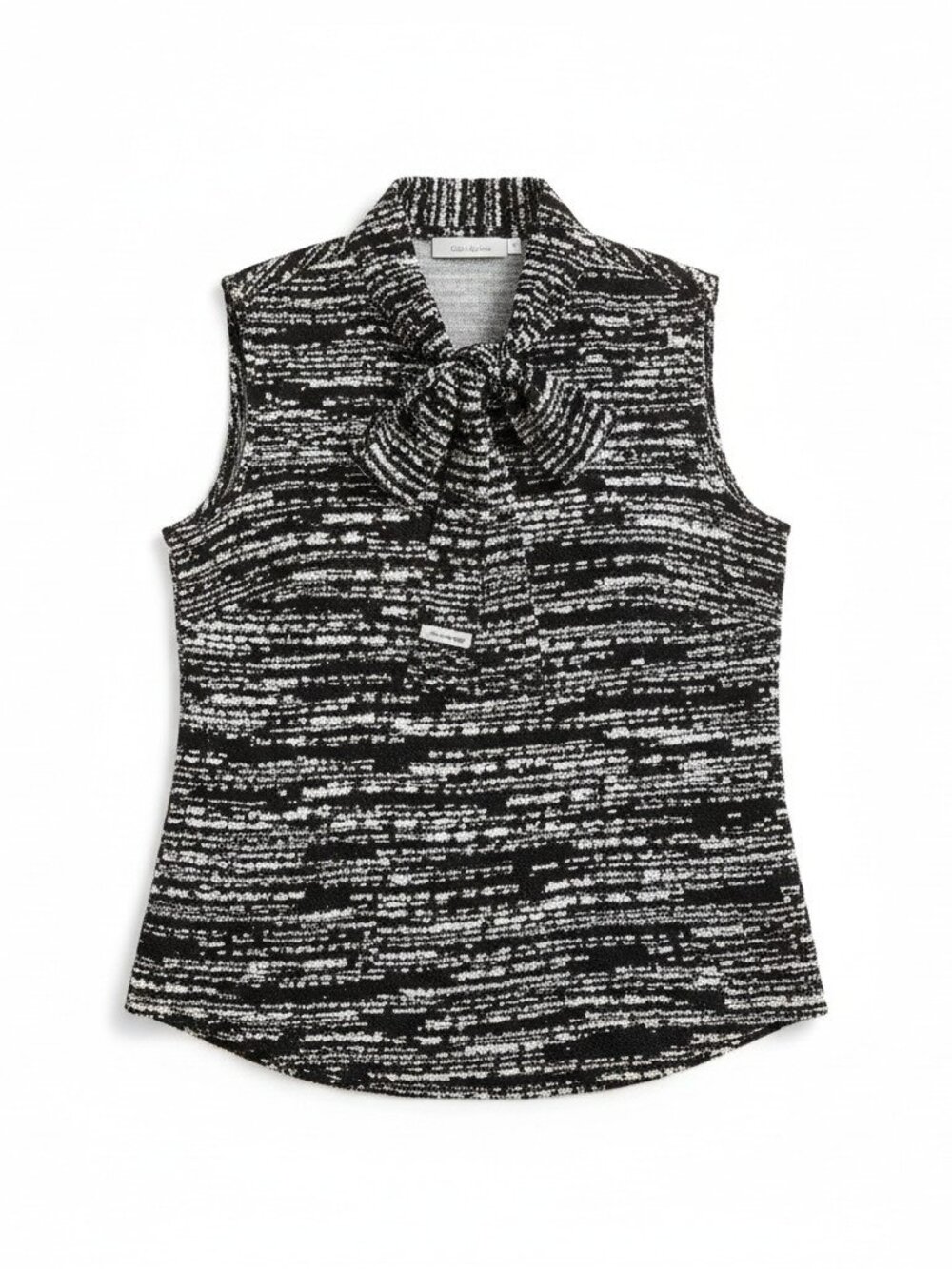 Calvin Klein Black & White Patterned V-Neck Tie-Front Sleeveless Camisole Small